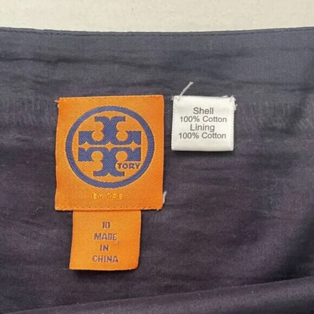 Tory Burch Cotton Voile Midi Skirt Size 10 Navy‎ Blue Beaded Sequins Gyspy Boho